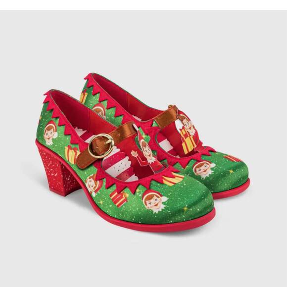 HOT CHOCOLATE DESIGN Shoes - NEW HOT CHOCOLATE DESIGN women's mid heels elf mary jane pump in multi xmas